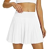 DLOODA Womens Pleated Tennis Skirts High Waisted Skorts Golf Skirt Flowy Athletic Skort with Pocket Shorts White