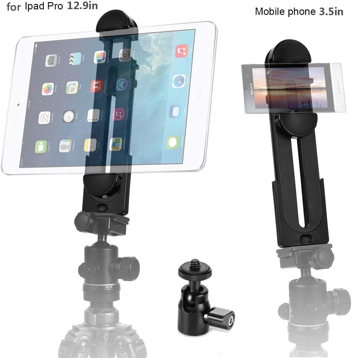 Vikdio 2in1 Phone iPad Pro Tripod Mount Adapter Universal Tablet Clamp