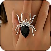 Spider Rings Gothic Rhinestone Ring Big Spider Statement Rings for Women Black Spider Finger Ring Adjustable Open Ring Exaggerated Statement Ring Halloween Party Jewelry Accessories