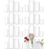 32 Pack Plastic Vases, 4 6 8 10 Inch Tall Acrylic Cylinder Vase Bulk Hurricane Candle Holder Large Clear Cylinder Plastic Vases for Centerpiece Flowers Wedding Party Home Office
