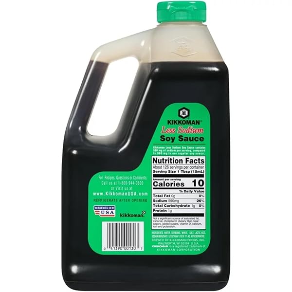 KIKKOMAN LITE SOY SAUCE, 64-OUNCE BOTTLE ALL PURPOSE SEASONING, NO ADDED PRESERVATIVES