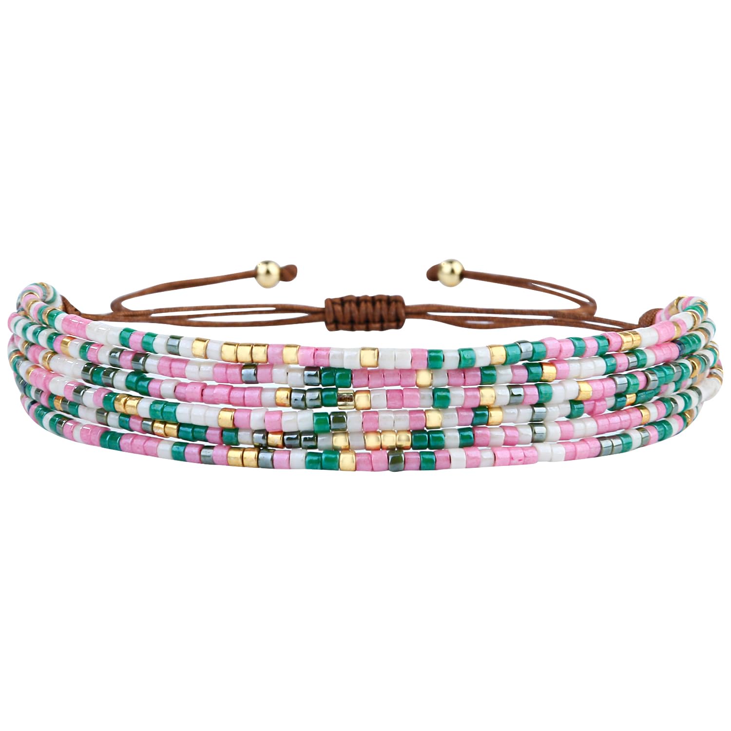 KELITCH Miyuki Beaded Bracelets Multi Strands Bracelets Adjustable Wrap Bracelets BOHO Style Charm Bangles (Pink 8C)