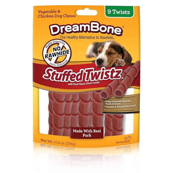DREAMBONE DBST-02457 PORK STUFFED TWIST PET CHEW TREATS (9 PACK), ONE SIZE