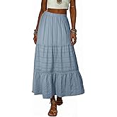 BLENCOT Long Skirts for Women Boho Crochet Lace High Waisted A-Line Cotton Tiered Maxi Skirt