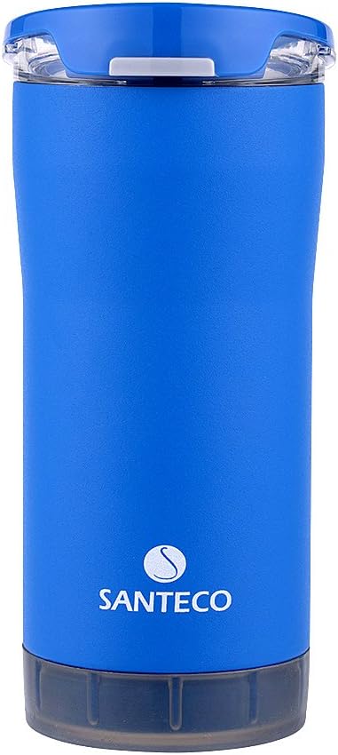 SANTECO BPA-Free Coffee Mug with Unsealed Lid,Double Walled Vacuum Insulated Stainless Steel Tumbler,16oz,Blue