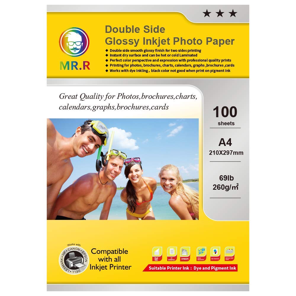 MR.R Double Side Glossy Inkjet Photo Paper 260gsm A4 100 Sheets per Pack