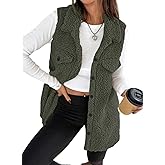 EVALESS Womens Warm Sherpa Fleece Sleeveless Button Down Long Vest Sherpa Jackets Coat Outerwear