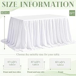 FANPROMS White Table Skirt for Rectangle Tables 6FT