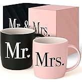 Triple Gifffted Mr and Mrs Coffee Mugs Couples Gifts Ideas for Wedding Anniversary Engagement Valentines Christmas His Hers Present Husband Wife Him Her Men Women, Bride Groom Newlyweds, Ceramic 13Oz