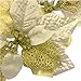 M2cbridge Pack of 6 Glitter Artificial Wedding Christmas Flowers Red Glitter Poinsettia Christmas Tree Ornaments Dia 9 Inch (Golden)