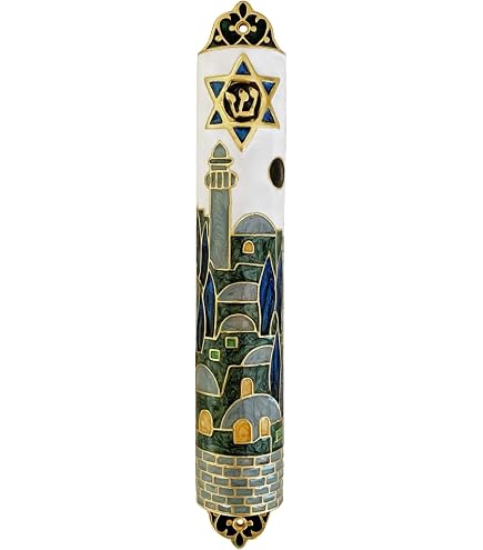 Mezouza En Bois Avec Klaf 12 Kascher - Support Mural Judaïque 12 Cm - Fabriqué à La Main En Terre Sainte - Pierres Semi-précieuses