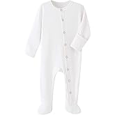 Teach Leanbh Baby Boys Girls Footed Pajamas with Mittens Cotton Long Sleeve Snap-up Romper Jumpsuit Sleep and Play