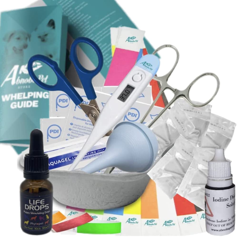 Alpha Dog Puppy & Kitten Whelping Kit – Complete Birthing & Queening Set with Bulb Aspirator, Scissors, ID Bands, Whelping Guide & Pet Life Drops – Full Newborn Welping Kit – 2222 + Puppy Life Drops