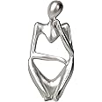 Ozzptuu Sandstone Resin Thinker Style Abstract Sculpture Statue Collectible Figurines Home Office Bookshelf Desktop Decor (Small Silver, Right)