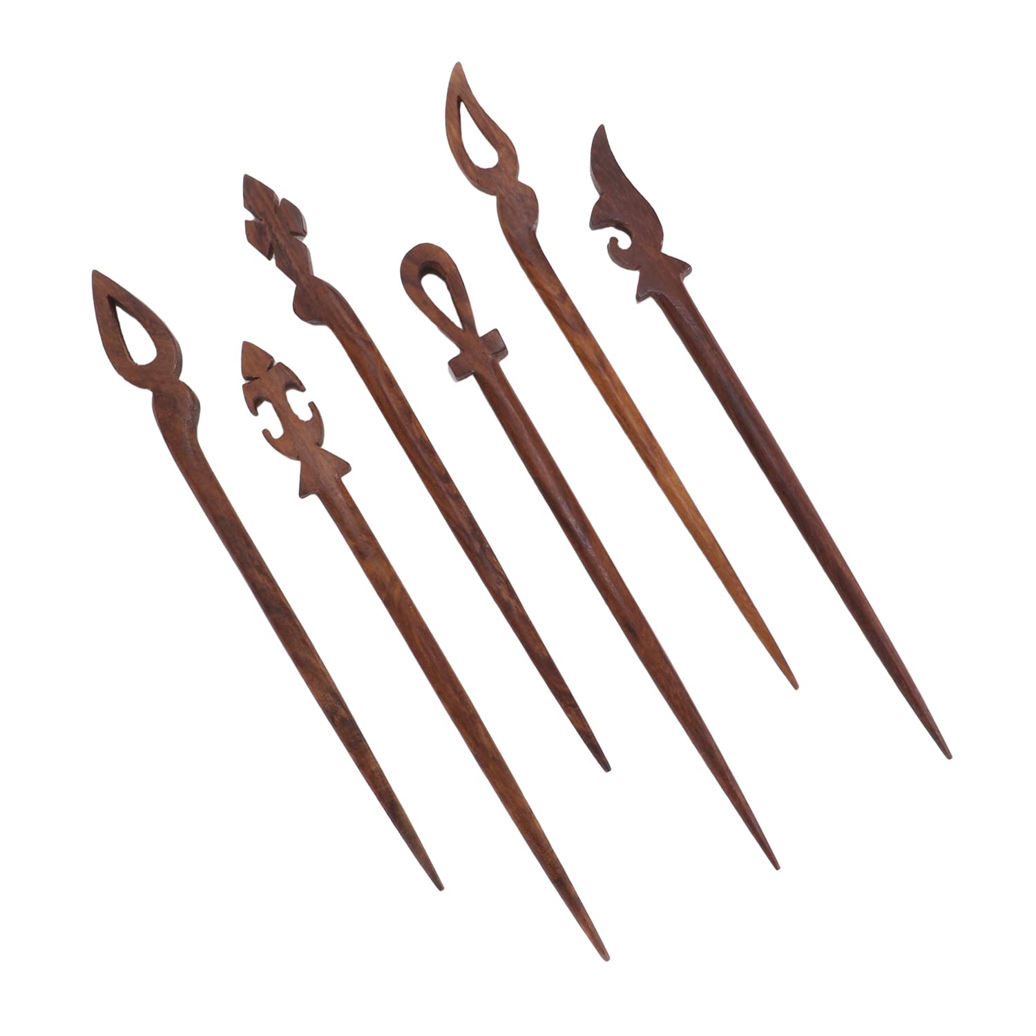 Zap impex 6 Pieces Wooden Hair Sticks Hair Clips Vintage Japanese Hair Pins for Rolls Hair Pins for Women Long Hair Chignon Maker (Brown) (Various Design) (Single Stick)