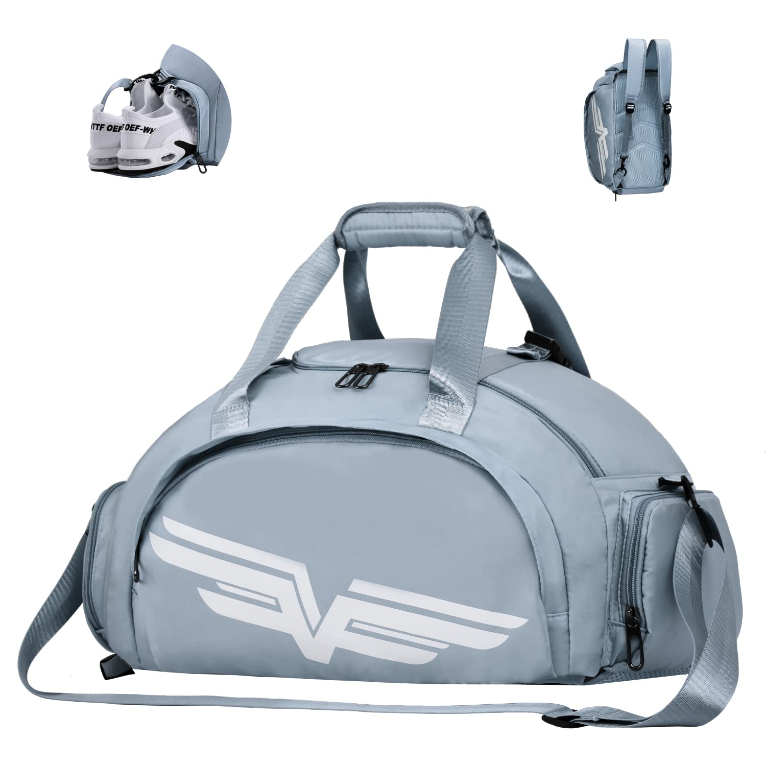 FIORETTO 30L Sports Gym Bag with Wet Pocket & Shoe Compartment, Water Repellent Weekend Hospital Overnight Bag for Women, Sports Holdall Backpack (Blue Ashes)