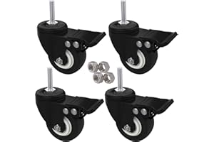 MySit 4pcs Stem Casters M8x25 with Brake Lock | 2 Inch Heavy Duty PU Rubber Swivel Caster Wheel Shopping Trolley - Threaded Stem Bolt with Nuts