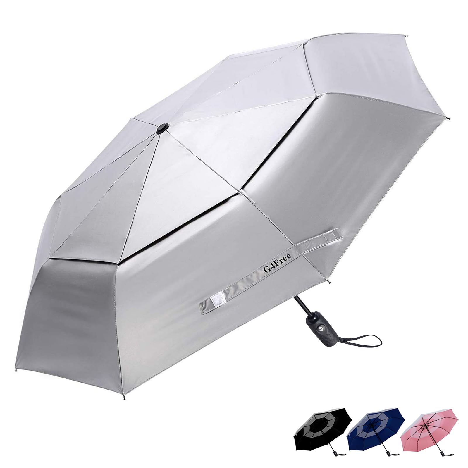 G4Free 42/46 Inch Travel Folding Umbrella Windproof Compact UPF 50+ UV Protection Double Canopy Silver Coating Sun Rain Umbrella — image 1