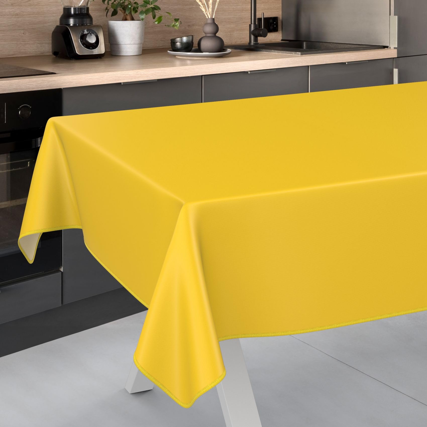 ANRO Oilcloth Tablecloth, Washable, Oilcloth, Garden Tablecloth, Outdoor, Indoor, 240 x 140 cm with Hem, Yellow