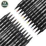 Lasten® 12 Colors Dual Tips Coloring Marker Pens Set, Brush Tip(1mm-2mm) & Fine Tip(0.8mm), Watercolor Art Pens, Brush Pens Art Markers, Best for Doodling, Calligraphy, Painting Coloring(12 Colors)