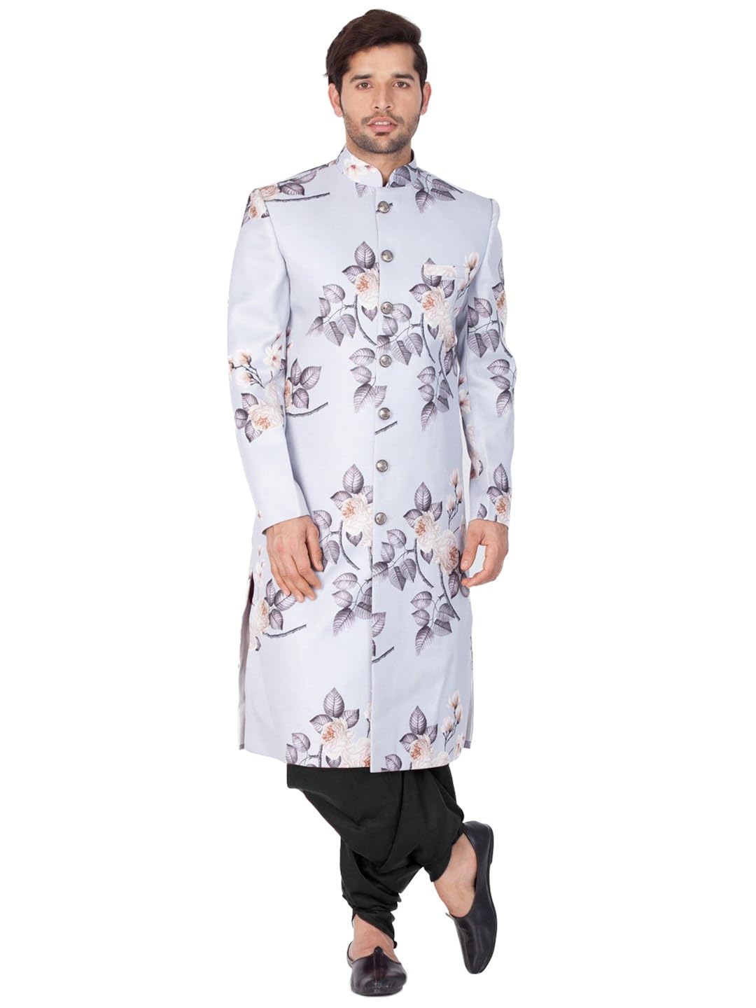 vastramay men cotton blend sherwani set (lavender grey_vasmsw015ncdbl)