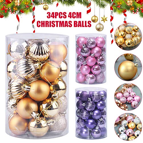 Syfinee 34pcs 4cm Christmas Ball Ornaments Shatterproof Christmas Tree Decorations Balls Bauble Xmas Party Hanging Ball Ornaments Christmas Decorations for Home Party Wedding Decoration Ornaments - Afbeelding 5