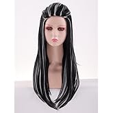MAGQOO Black White Wig Women Girls Long Straight Black White Wig Costume Cosplay Halloween Wigs