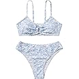 COZYEASE Girls' 2 Piece Ditsy Floral Print Knot Front Ruched Triangle Bikini Swimsuit