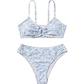 COZYEASE Girls' 2 Piece Ditsy Floral Print Knot Front Ruched Triangle Bikini Swimsuit