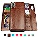CASEOWL Case Wallet with Magnetic Detachable Case,9 Card Slots,Wrist Strap, 2 in 1 Folio Flip Premium PU Leather Wallet Case for X/XS/10/10s 5.8 inch (Brown)