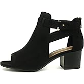 CITYCLASSIFIED Invest ~ Women's Cutout Side Strap Mid Black Chunky Heel Fashion Ankle Bootie