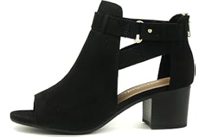 CITYCLASSIFIED Invest ~ Women's Cutout Side Strap Mid Black Chunky Heel Fashion Ankle Bootie