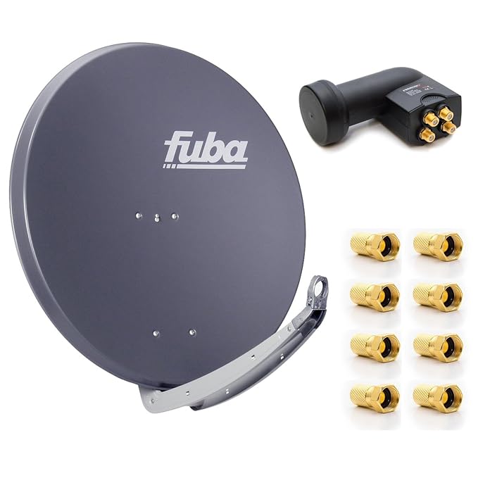 Fuba DAA 850 A Digital Sat Schüssel Anthrazit 85x85cm Full HD 3D TV + LNB Quad 0,1 dB PremiumX PXQS-SE Quattro Switch zum Dir