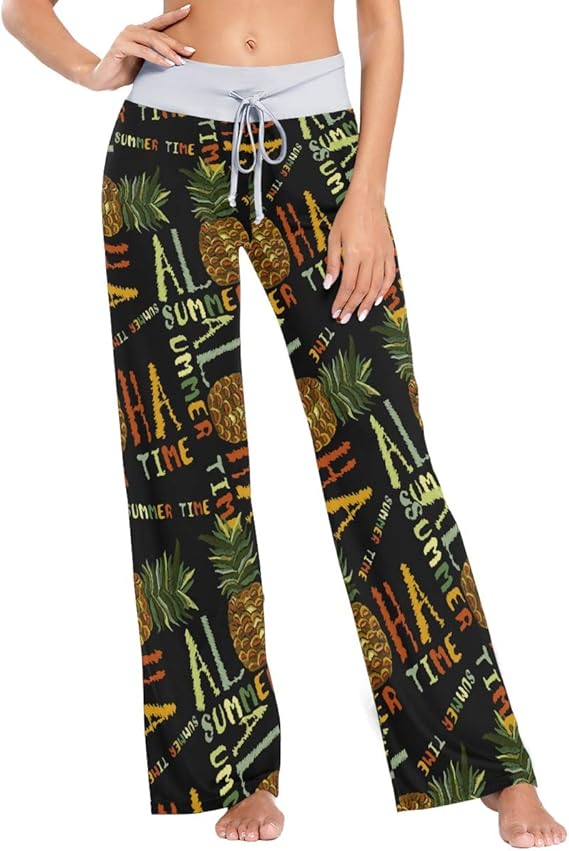 NEPower Women's Pajama Pants Tropical Summer Aloha Pineapple Comfy