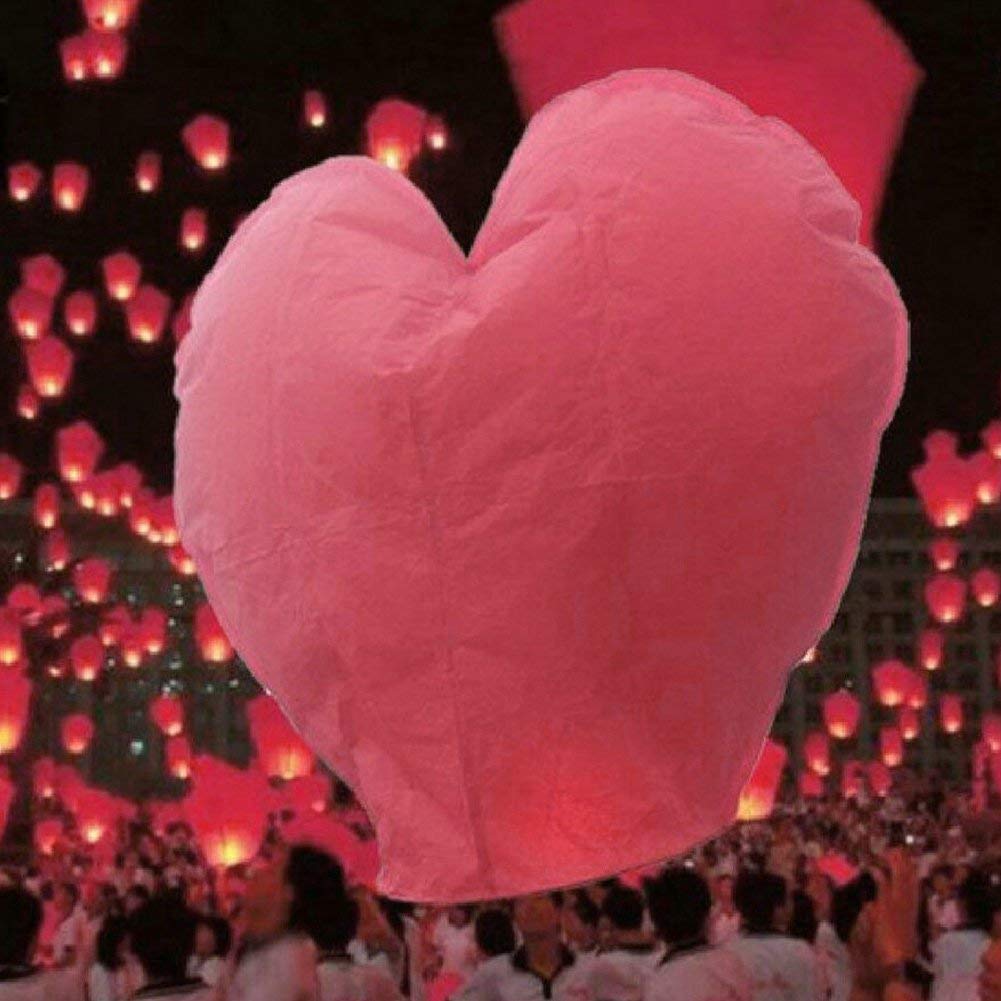 SHATCHI 10Pcs Pink Heart Shape Sky Lanterns Wire-Free Traditional Eco Friendly for Christmas, New Yearโs Eve, Chinese New Year, Weddings & Parties Wishing Lights Decorations