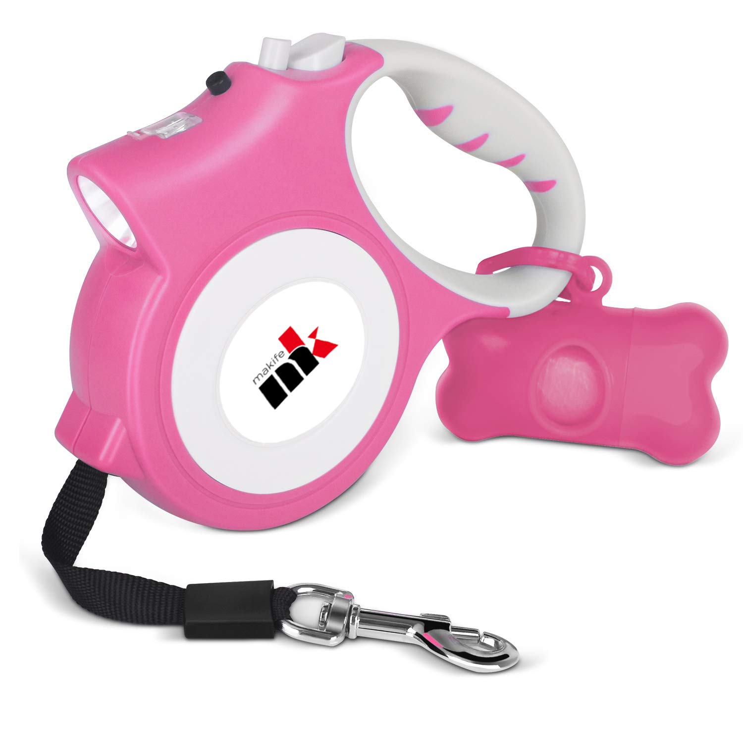 Makife Retractable Dog Lead with LED Light 5m Extendable Dog Leash with Dog Waste Bags for Small Medium Dogs up to 25kg Brake & Lock System Ergonomic Handle