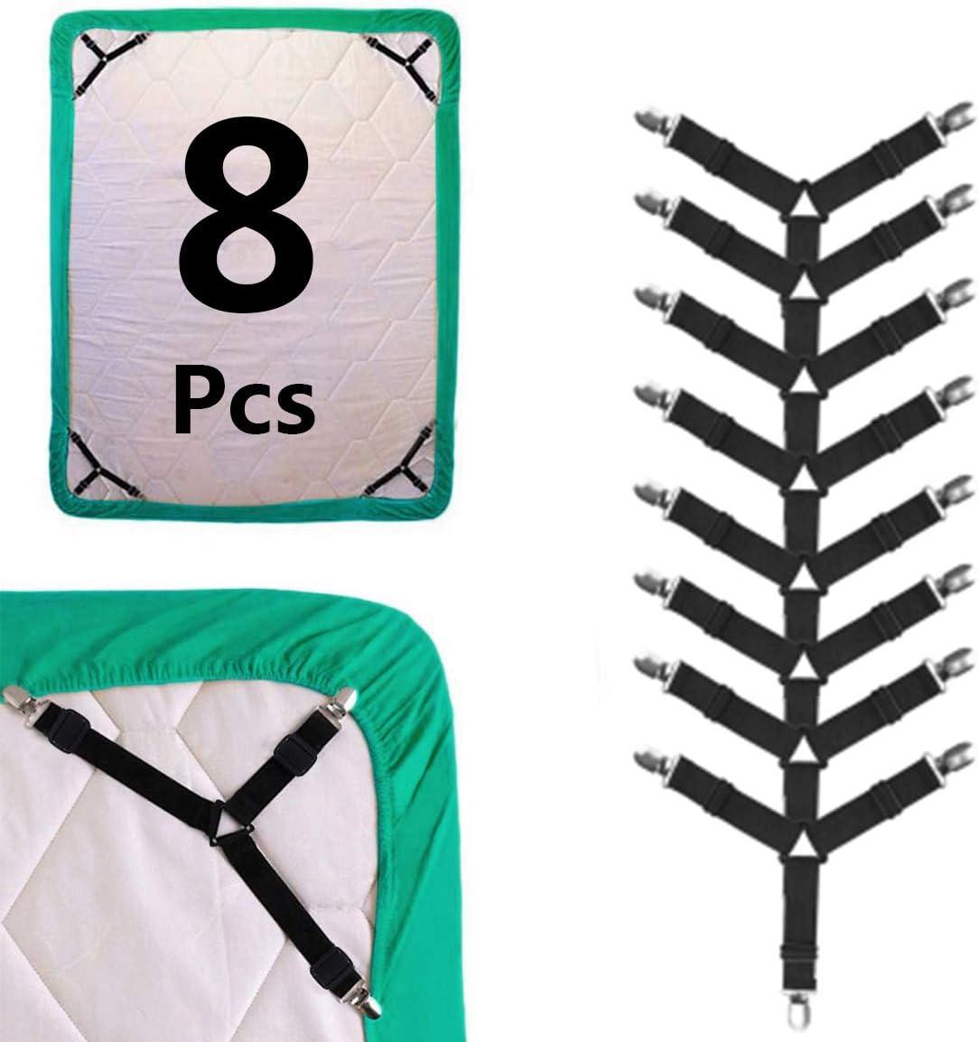 HUTLON Bed Sheet Straps, 8Pcs Elastic Adjustable Sheet Clip