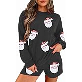 UNIQUEONE Christmas 2 Piece Sequin Outfits Women Merry Sweatshirt and Shorts Set Christmas Pajamas Holiday Set