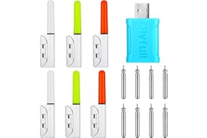 Glooglitter 6 Pcs Fishing Glow Sticks LED Fishing Pole Light Night Fish Alert Glow Stick with 8 Pcs Rechargeable CR425 Battery and Battery Charger