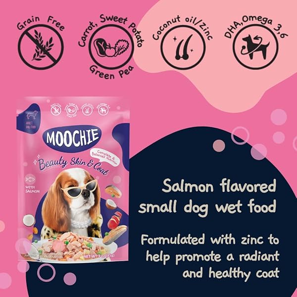 MOOCHIE SOFT WET DOG FOOD – SUPERFOOD SELECTION – DUCK, SALMON & CHICKEN LIVER FLAVORS – NO ARTIFICIAL FLAVORS OR PRESERVATIVE -12 X 2.5 OZ POUCH