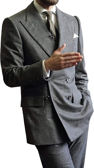 Amazon Co Jp Qzi メンズスリムピークラペル2ピーススーツダブルブレストジャケット ズボン 服 ファッション小物