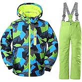 WOWULOVELY Big Boy's 2-Piece Colorblock Snow Pants and Jacket Snowsuit Ski Suit