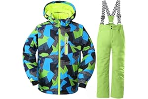 WOWULOVELY Big Boy's 2-Piece Colorblock Snow Pants and Jacket Snowsuit Ski Suit