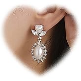 Andiyace Vintage Pearl Drop Earrings Silver Crystal Earrings Oval Pearl Dangle Earrings Sparkly Bridal Wedding Earrings Jewelry for Women