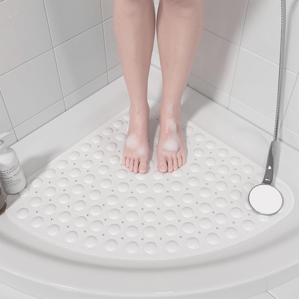 XIYUNTE Corner Shower Mat 54x54cm Non Slip Anti Mould White