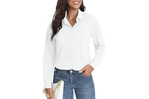 COUXILY Soft Wrinkle-Free Button Down Stretch Shirts for Women, Breathable Moisture-Wicking Casual Work Dress Tops