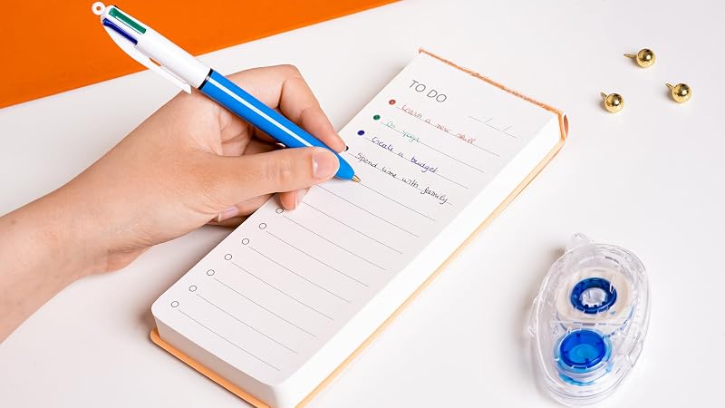 Bic, canetas originais, bic 4 cores em caixa com 12 pontas de 1,0 mm e tinta azul, vermelha, preta e verde, canetas bic retráteis
