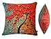 JINBEILE Oil Painting 18x18 Inch Cotton Linen Throw Pillow Cover Decorative Cushion Case Home Pillowcase with 3D Red Flower and Tree Sided Printing