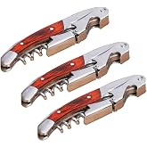 Professional Waiter Corkscrew Wine Key for Bartenders Set of 3,With Long Rosewood Handle Stainless Steel Handle Wine Opener for Bar Restaurant Waiters, Sommelier, Bartend (Long Wood 3 Packs)