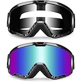 abtong ATV Dirt Bike Goggles 2-Pack Motorcycle Motocross MX UTV MTB Helmet Riding OTG Goggles UV400 Anti-Fog Scratch Dustproof for Men & Women Adult Youth Kids（Color+Clear）